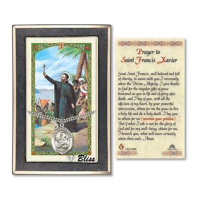 St. Francis Xavier Sterling Silver 1-inch Medal with a Holy Prayer Card Gift Set, Bliss Manufacturing