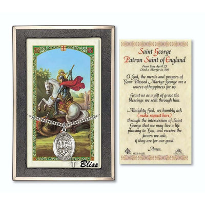 St. George Sterling Silver 1-inch Medal with a Holy Prayer Card Gift Set, Bliss Manufacturing