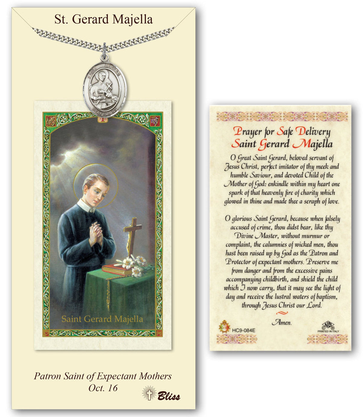 Bliss St Gerard Majella Medal and Safe Delivery Prayer Holy Card Gift Set