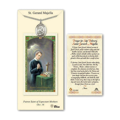 St. Gerard Majella Pewter 1-inch Medal with a Prayer for a Safe Delivery Holy Card Gift Set, Bliss Manufacturing
