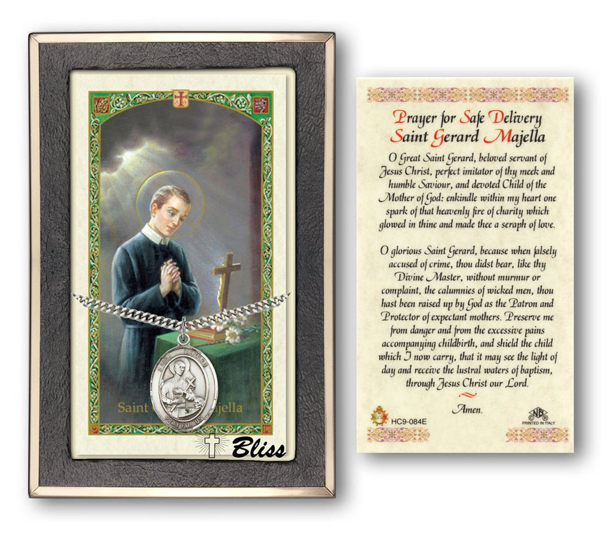 Bliss St Gerard Majella Medal and Safe Delivery Prayer Holy Card Gift Set