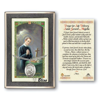 St. Gerard Majella Sterling Silver 1-inch Medal with a Prayer for a Safe Delivery Holy Card Gift Set, Bliss Manufacturing