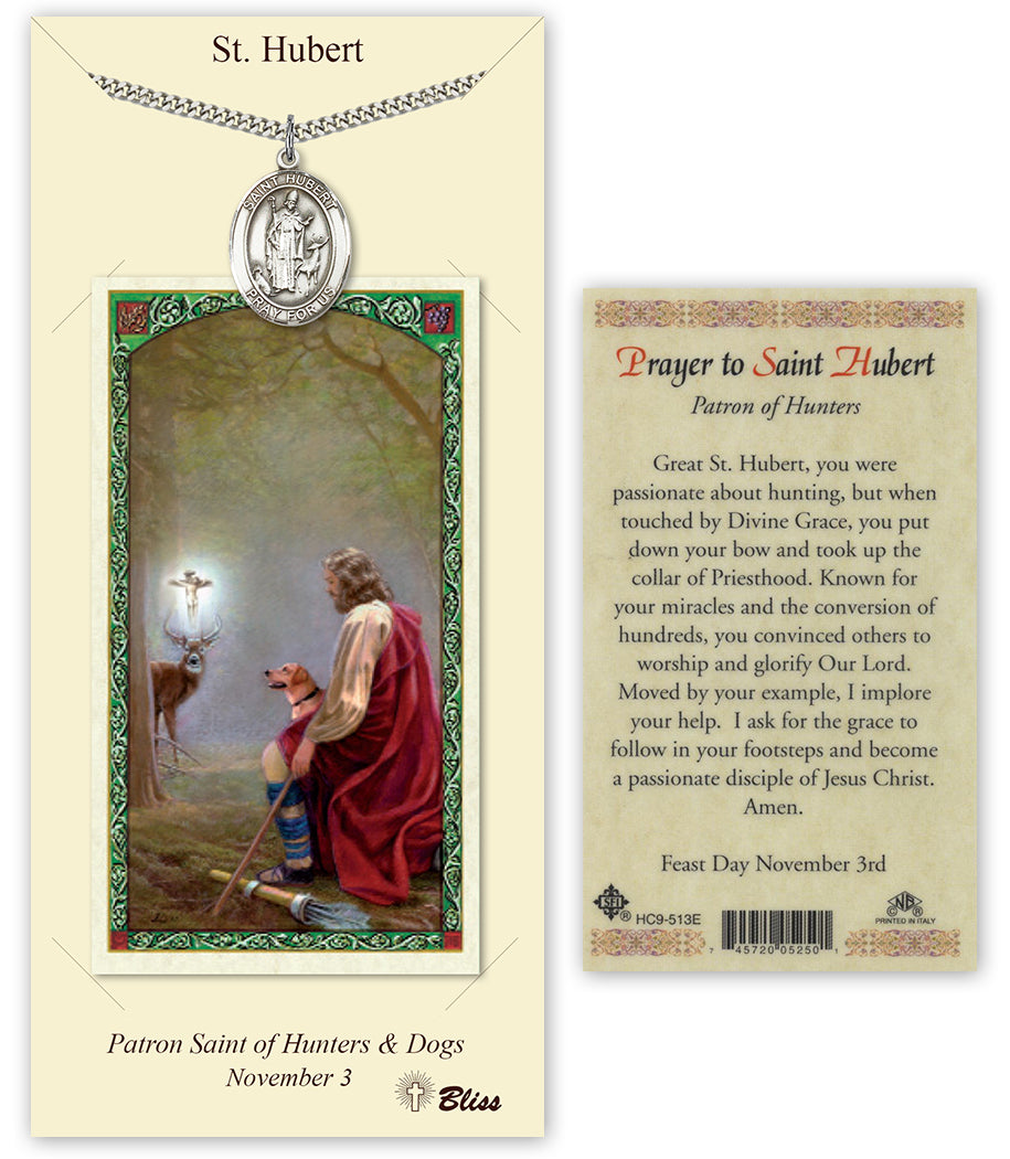 bliss manufacturing st hubert of liege pewter medal and holy card,