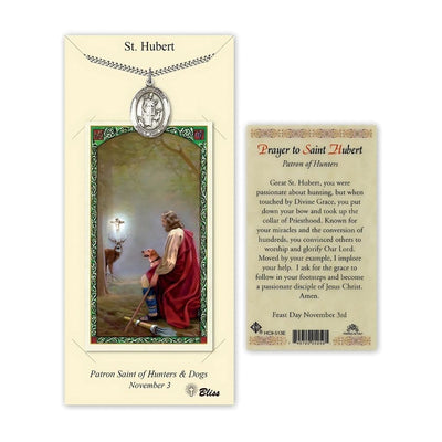 St. Hubert of Liege Pewter 1-inch Medal with a Prayer Holy Card Gift Set, Bliss Manufacturing