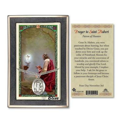 St. Hubert of Liege Sterling Silver 1-inch Medal with a Prayer Holy Card Gift Set, Bliss Manufacturing
