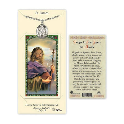 St. James the Apostle Pewter 1-inch Medal with a Prayer Holy Card Gift Set, Bliss Manufacturing