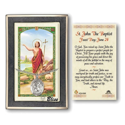 St. John the Baptist Sterling Silver 1-inch Medal with a Prayer Holy Card Gift Set, Bliss Manufacturing