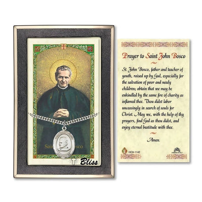 St. John Bosco Sterling Silver 1-inch Medal with a Prayer Holy Card Gift Set, Bliss Manufacturing