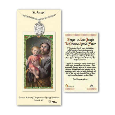 St. Joseph and Child Jesus Pewter 1-inch Medal with a Prayer Holy Card Gift Set, Over 1900 Years Old, Bliss Manufacturing