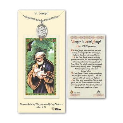 St. Joseph Over 1900 Years Pewter 1-inch Medal with a Prayer Holy Card Gift Set, Over 1900 Years Old, Bliss Manufacturing