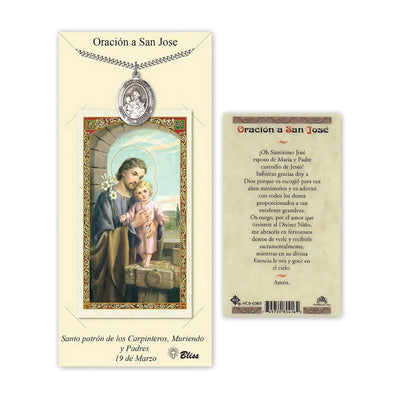 San Jose Jesus Pewter 1-inch Medal with a Spanish Text Prayer Holy Card Gift Set, Bliss Manufacturing