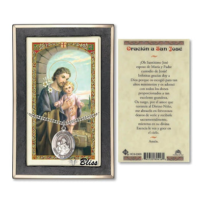 San Jose Jesus Sterling Silver 1-inch Medal with a Spanish Text Prayer Holy Card Gift Set, Bliss Manufacturing