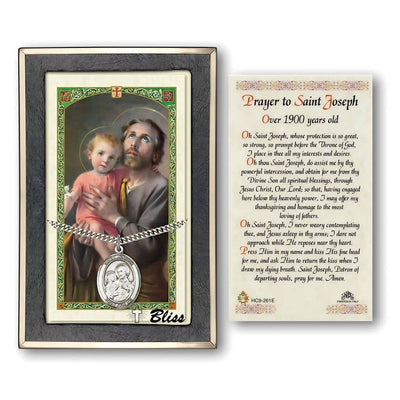 St. Joseph and Child Jesus Sterling Silver 1-inch Medal with a Prayer Holy Card Gift Set, Over 1900 Years Old, Bliss Manufacturing