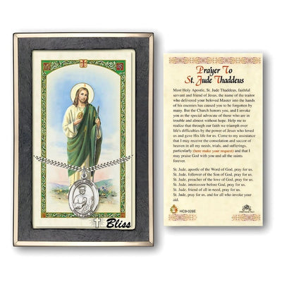 St. Jude Thaddeus Sterling Silver 1-inch Medal with a Prayer Holy Card Gift Set, Bliss Manufacturing