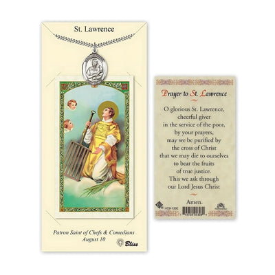 St. Lawrence Pewter 1-inch Medal with a Prayer Holy Card Gift Set, Bliss Manufacturing