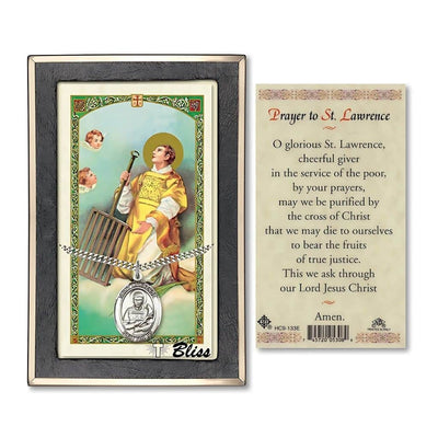 St. Lawrence Sterling Silver 1-inch Medal with a Prayer Holy Card Gift Set, Bliss Manufacturing
