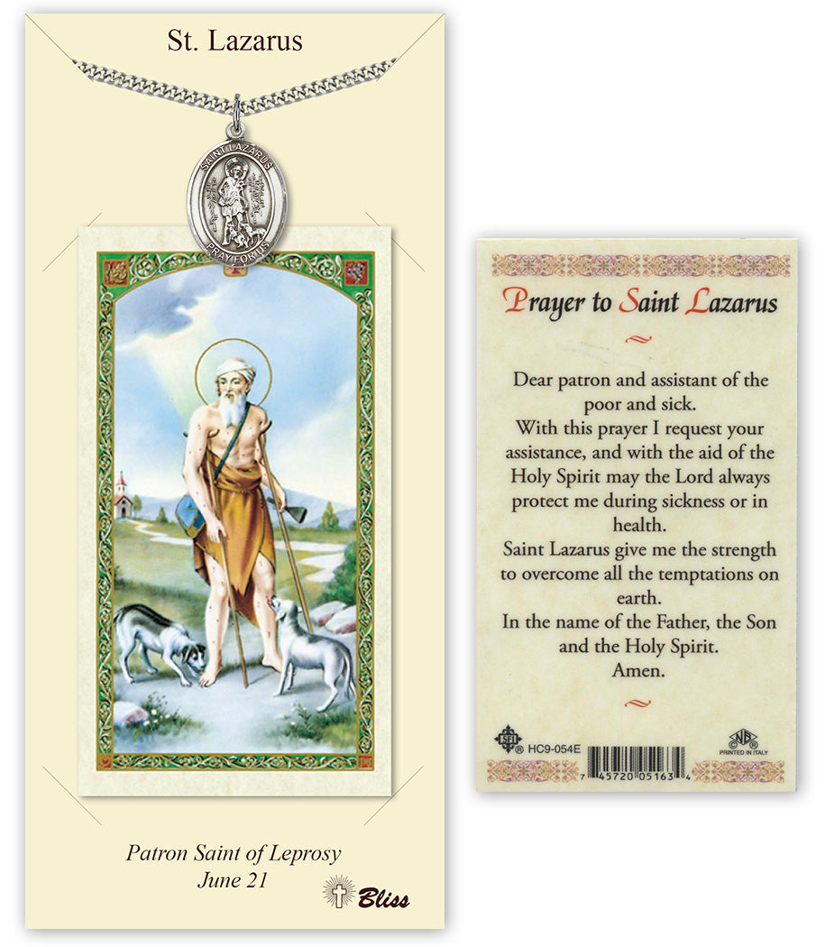 Bliss St Lazarus Medal and Prayer Holy Card Gift Set