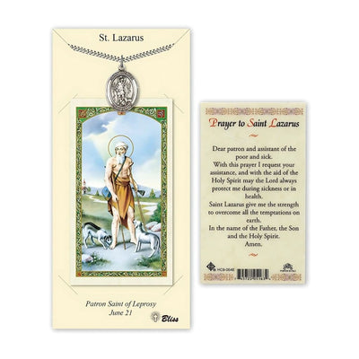 St. Lazarus Pewter 1-inch Medal with a Prayer Holy Card Gift Set, Bliss Manufacturing
