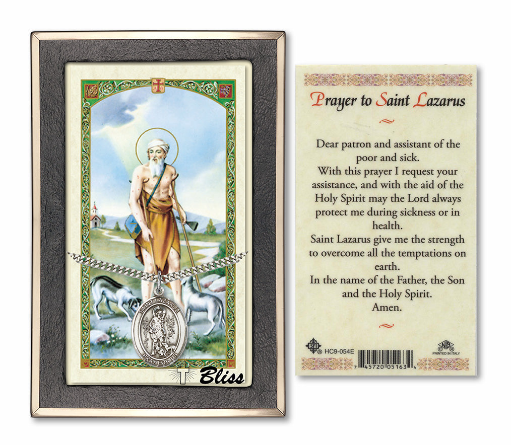 Bliss St Lazarus Medal and Prayer Holy Card Gift Set