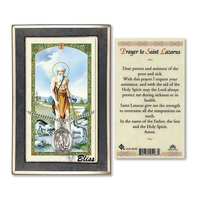 St. Lazarus Sterling Silver 1-inch Medal with a Prayer Holy Card Gift Set, Bliss Manufacturing