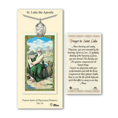 St. Luke Pewter 1-inch Medal with a Prayer Holy Card Gift Set, Bliss Manufacturing