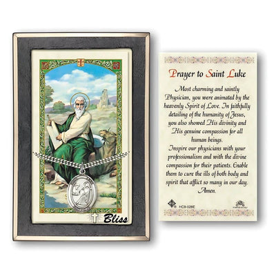 St. Luke Sterling Silver 1-inch Medal with a Prayer Holy Card Gift Set, Bliss Manufacturing