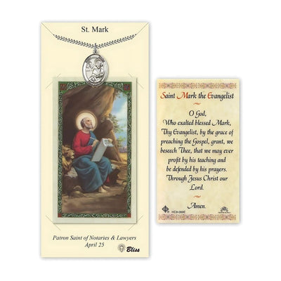 St. Mark the Evangelist Pewter 1-inch Medal with a Prayer Holy Card Gift Set, Bliss Manufacturing