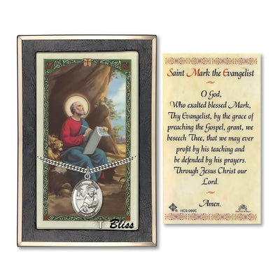St. Mark the Evangelist Sterling Silver 1-inch Medal with a Prayer Holy Card Gift Set, Bliss Manufacturing