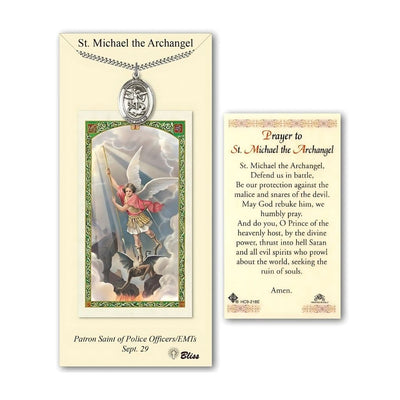 St. Michael Archangel Pewter 1-inch Medal with a Prayer Holy Card Gift Set, Bliss Manufacturing