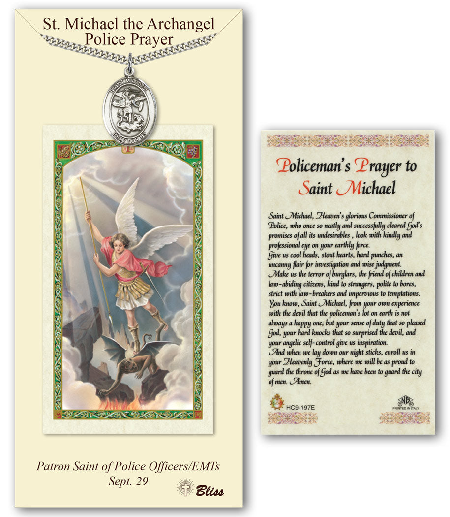 Bliss St Michael the Archangel Medal and Policeman's Prayer Holy Card Gift Set