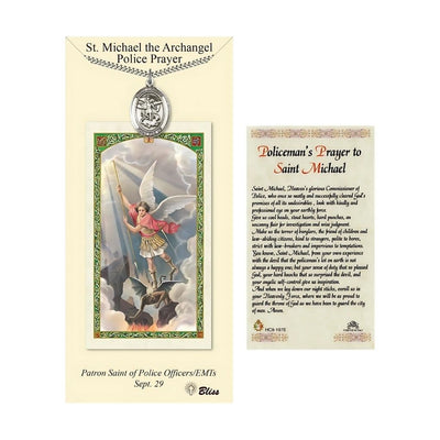 St. Michael Archangel Pewter 1-inch Medal with a Police Officer Prayer Holy Card Gift Set, Bliss Manufacturing