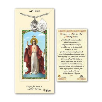 Air Force St. Michael Archangel Pewter 1-inch Medal with a Military Service Prayer Holy Card Gift Set, illustration of Jesus, Bliss Manufacturing