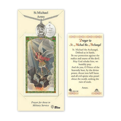 Army St. Michael Archangel Pewter 1-inch Medal with a Prayer Holy Card Gift Set, Bliss Manufacturing