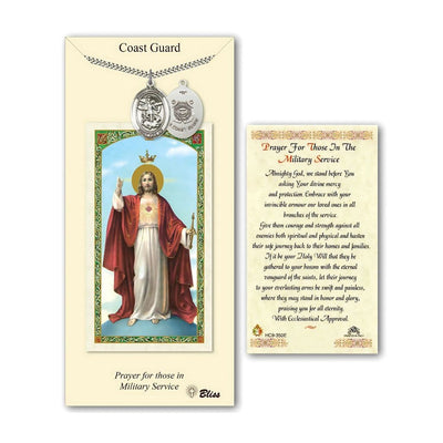 Coast Guard St. Michael Archangel Pewter 1-inch Medal with a Military Service Prayer Holy Card Gift Set, illustration of Jesus, Bliss Manufacturing