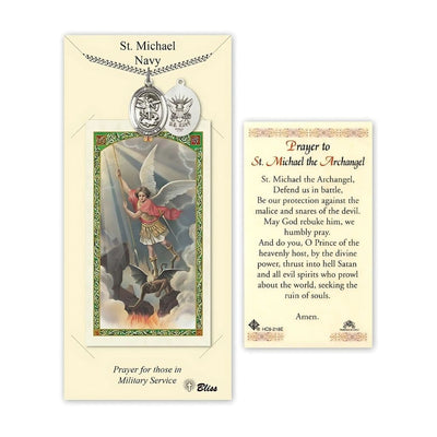 Navy St. Michael Archangel Pewter 1-inch Medal with a Prayer Holy Card Gift Set, Bliss Manufacturing