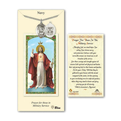 Navy St. Michael Archangel Pewter 1-inch Medal with a Military Service Prayer Holy Card Gift Set, illustration of Jesus, Bliss Manufacturing