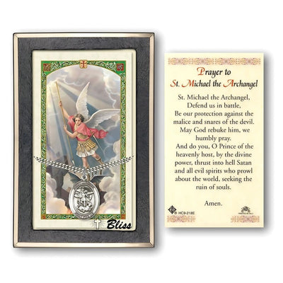 St. Michael Archangel Sterling Silver 1-inch Medal with a Prayer Holy Card Gift Set, Bliss Manufacturing