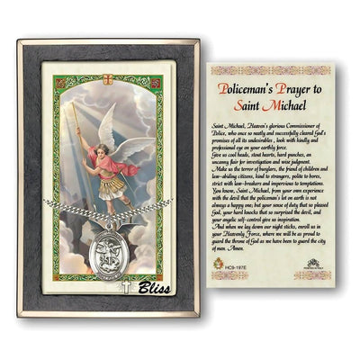 St. Michael Archangel Sterling Silver 1-inch Medal with a Police Officer Prayer Holy Card Gift Set, Bliss Manufacturing