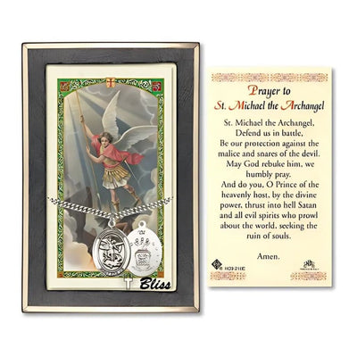 Air Force St. Michael Archangel Sterling Silver 1-inch Medal with a Prayer Holy Card Gift Set, Bliss Manufacturing