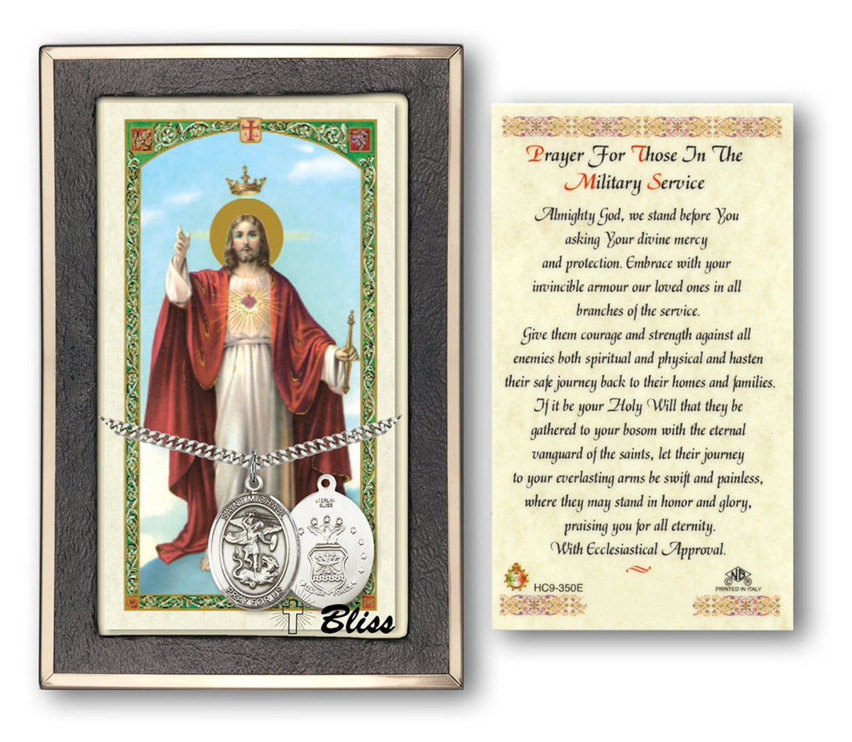 Bliss St Michael Air Force Medal and Military Prayer Holy Card Gift Set