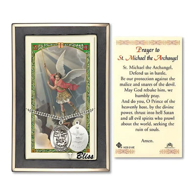 Army St. Michael Archangel Sterling Silver 1-inch Medal with a Prayer Holy Card Gift Set, Bliss Manufacturing