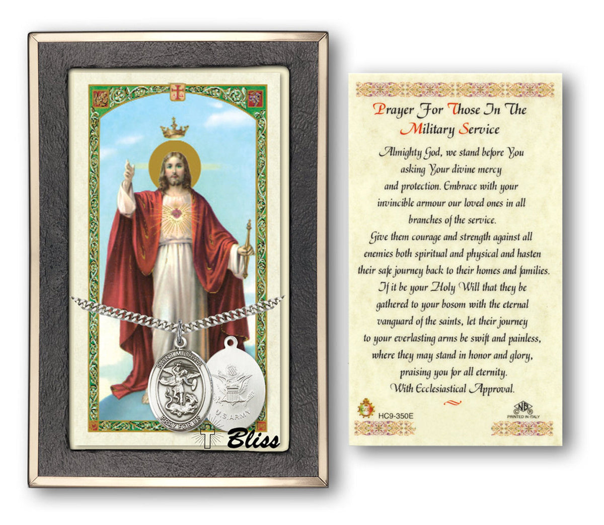 Bliss St Michael Army Medal and Military Prayer Holy Card Gift Set