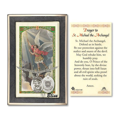 Coast Guard St. Michael Archangel Sterling Silver 1-inch Medal with a Prayer Holy Card Gift Set, Bliss Manufacturing