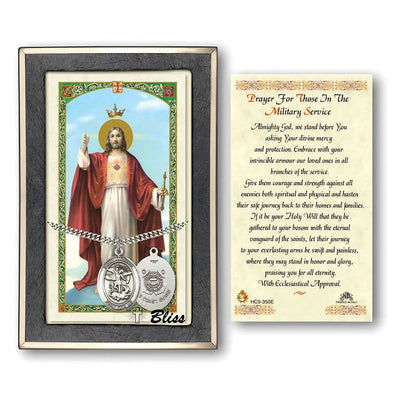 Coast Guard St. Michael Archangel Sterling Silver 1-inch Medal with a Military Service Prayer Holy Card Gift Set, illustration of Jesus, Bliss Manufacturing