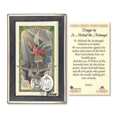 National Guard St. Michael Archangel Sterling Silver 1-inch Medal with a Prayer Holy Card Gift Set, Bliss Manufacturing
