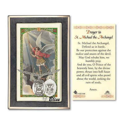 Navy St. Michael Archangel Sterling Silver 1-inch Medal with a Prayer Holy Card Gift Set, Bliss Manufacturing