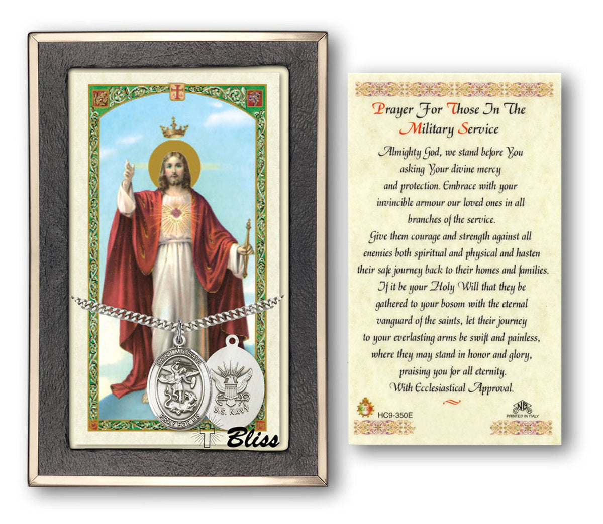 Bliss St Michael Navy Medal and Military Prayer Holy Card Gift Set