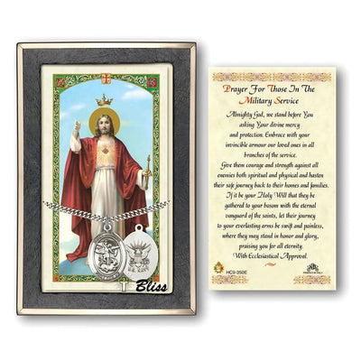 Navy St. Michael Archangel Sterling Silver 1-inch Medal with a Military Service Prayer Holy Card Gift Set, illustration of Jesus, Bliss Manufacturing