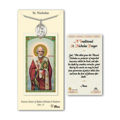 St. Nicholas Pewter 1-inch Medal with a Prayer Holy Card Gift Set, Bliss Manufacturing