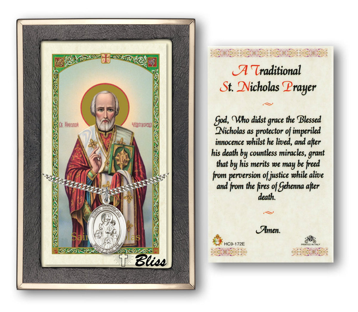 Bliss St Nicholas Medal and Prayer Holy Card Gift Set